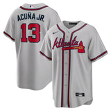 Ronald Acuna Jr. Braves d'Atlanta Chandail Player Name Jersey par Nike - Gris