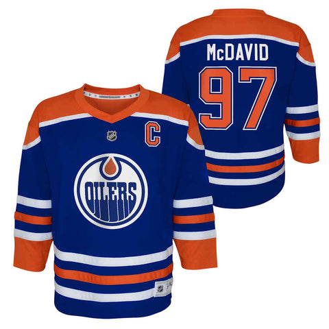 Chandail domicile bleu royal pour jeunes des Oilers d'Edmonton Connor McDavid