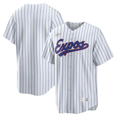 Montreal Expos Customized NIKE Men's White Cooperstown Pinstripe MLB Replica Jersey