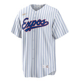 Montreal Expos Customized NIKE Men's White Cooperstown Pinstripe MLB Replica Jersey