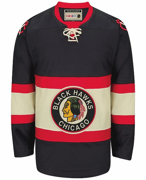 Chicago blackhawks ccm reebok top nhl vintage premier black jersey